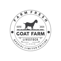 Goat logo design vector goat farm illustration cattle livestock silhouette retro rustic