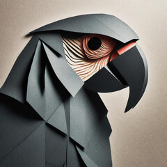 Simple Cut paper sculpture of a bird - orange and gray. Origami style animal sculpture - obrazy, fototapety, plakaty