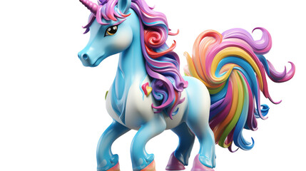 Fantastical 3D Cartoon Unicorn with Rainbow-Colored Mane Vector Illustration, Transparent Background PNG - obrazy, fototapety, plakaty