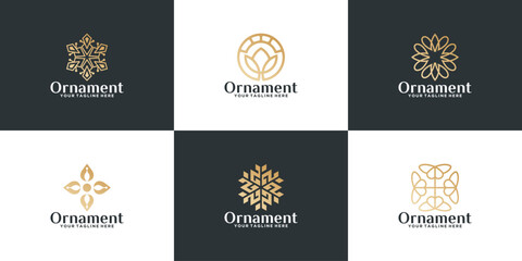 collection of gold geometric ornament logo designs