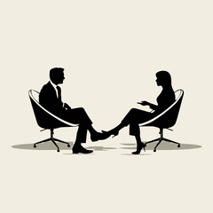 Man and woman discussing sitting on chairs