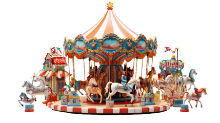 Vibrant 3D Cartoon Carnival Carousel with Ornaments Vector Illustration on Transparent Background PNG