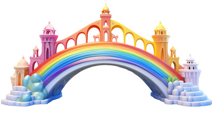 Vibrant 3D Cartoon Rainbow Bridge Connecting Worlds Vector Illustration with Transparent Background PNG - obrazy, fototapety, plakaty