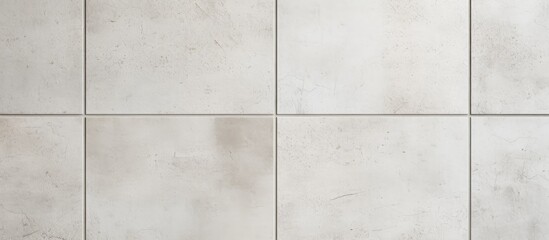 A close up of a white tile wall featuring a rectangular pattern with parallel lines, creating symmetry. The tiles have tints and shades of beige color, resembling wood or composite material - Powered by Adobe