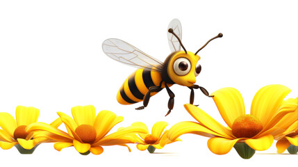 Charming 3D Cartoon Bee with Striped Wings Vector Illustration on Transparent Background PNG