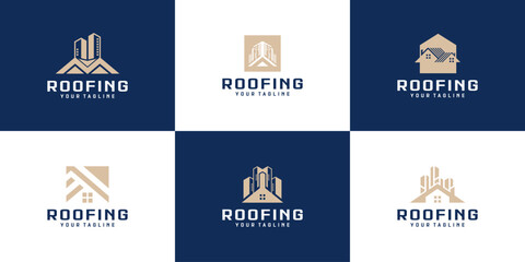 collection of logo designs for house roofs, building roofs, architecture, real estate, residential houses - obrazy, fototapety, plakaty