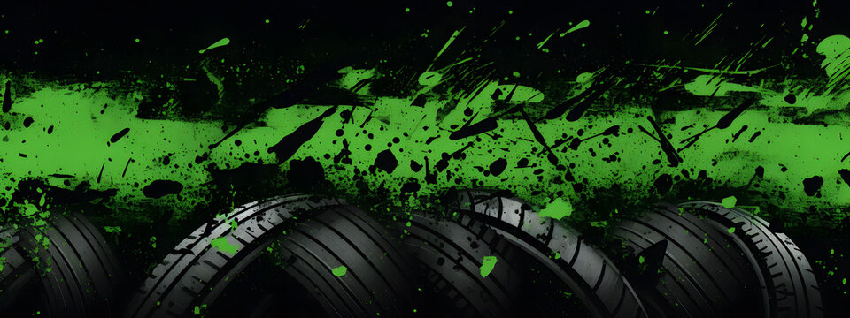 abstract grunge background design with green tire tracks