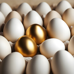 Golden egg in the middle of normal white eggs