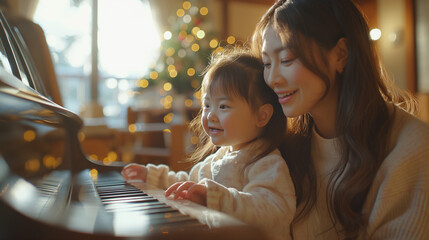 ピアノを練習する親子