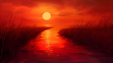 red sunset, generative ai