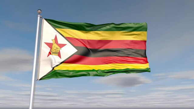 Zimbabwe Flag Animation With Sky And Cloud