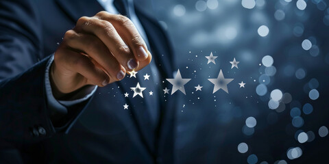 hand touching screen, A animated GIF showcasing businessmen selecting the best excellent business rating experience on a dynamic customer satisfaction icon photography