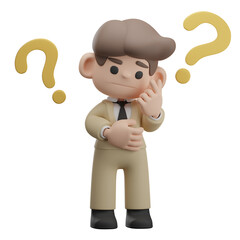 Curious 3D Businessman characters in various professions and roles with question marks