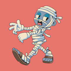 Obraz premium Illustration of Halloween Horror Cute Running and Chasing Mummies Egypt Retro Vintage Mascot Character Cartoon Design