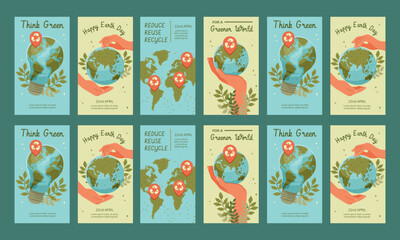 happy earth day social media stories vector flat design set