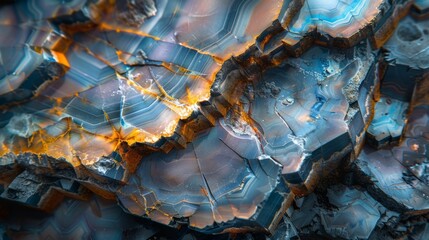 Macro view of a geode with crystal formations in blue and gold tones - obrazy, fototapety, plakaty