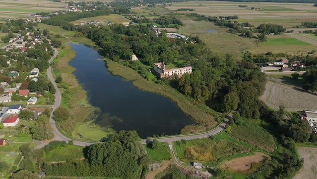 Beautiful Landscape Castle Ruins Pond Krupe Aerial View Poland