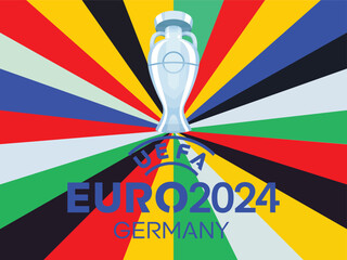Sorong, Indonesia. March 19, 2023: Vector background logo of the UEFA EURO 2024, European Football Championship 2024 in Germany colorful country pattern - obrazy, fototapety, plakaty