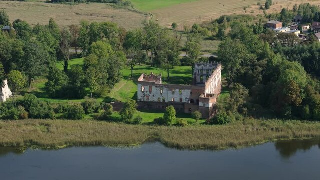 Landscape Castle Ruins Pond Krupe Aerial View Poland