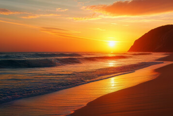 Beautiful sunset on the beach in the summer. Beautiful landscape.