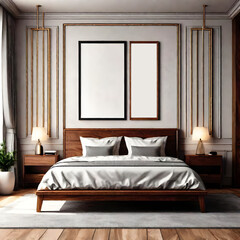 Minimal picture poster frame mockup in the bed room