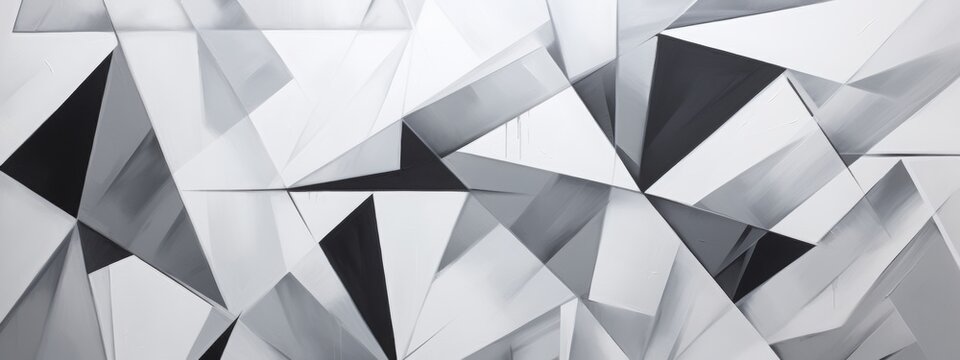 black and white painting with triangles, in the style of hard-edge geometric abstraction