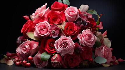A bouquet of  red and pink roses 