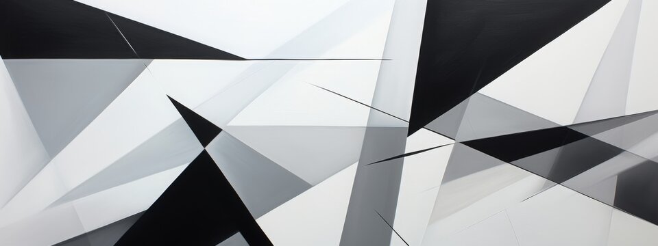 black and white painting with triangles, in the style of hard-edge geometric abstraction