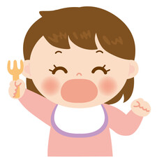 食事をしている赤ちゃんのイラスト　白背景
