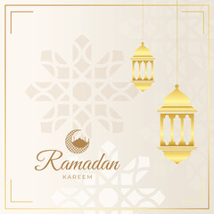 Elegant ramadan kareem greeting card with golden luxury lantern
