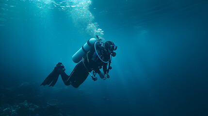 unusual photo diver underwater background, generative ai