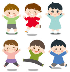 はしゃぐ子供達のイラスト　白背景