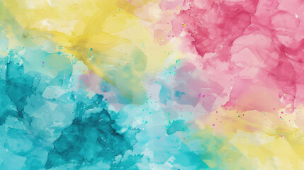 Fototapeta na wymiar Pink, aqua and yellow abstract watercolor background for graphic design, banner and template. Multicolor watercolor texture
