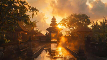Sunrise at a traditional Balinese temple - obrazy, fototapety, plakaty