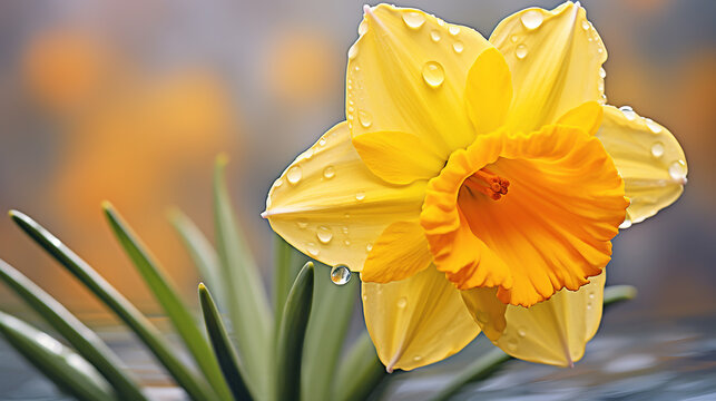 A yellow daffodil with drops