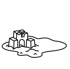 Obraz premium cute Sand castle summer holidays icon outline cartoon doodle coloring illustration 