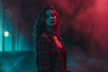Fototapeta premium night cinematic portrait beautiful woman