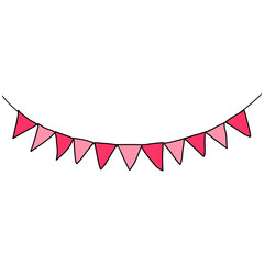 Pink Streamer Flag Pennants Vector Doodle Illustration