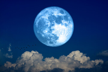 Super hunger moon on the night sky back dark gray cloud