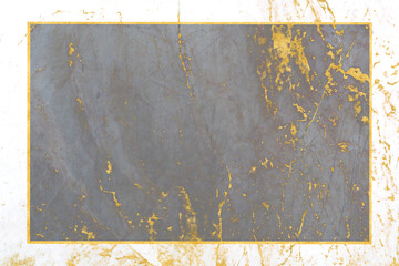 white marble rectangle outside and gray marble rectangle inside with mineral gold and gold border on surface