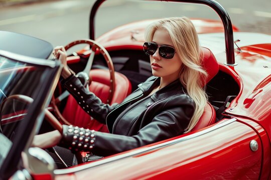 blondie young girl at the wheel sport car
