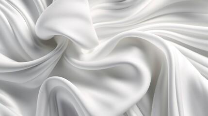 Closeup of rippled white silk fabric texture background.