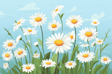Fototapeta na wymiar Vector flat illustration of daisy flowers for mother's day poster, banner, card
