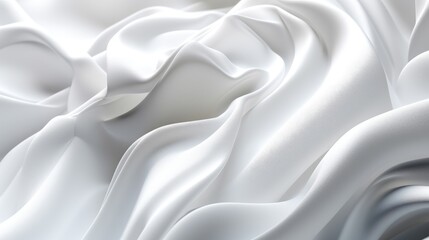 Closeup of rippled white silk fabric texture background.