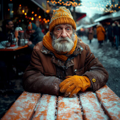 Elderly man's daily routine at a street food kitchen - obrazy, fototapety, plakaty