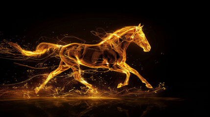 Obraz na płótnie Canvas An artistic rendering of a horse ablaze with fire, galloping fiercely as it leaves a trail of sparks and flames in its wake.