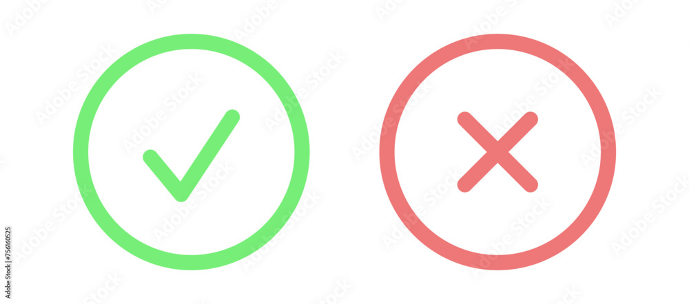 Aufkleber check mark icon button set. check box icon with right and wrong buttons and yes or no checkmark icons in green tick box and red cross. vector illustration