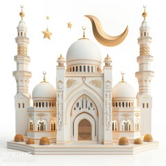 Fototapeta na wymiar 3d isometric mosque sunset sky moon holy night Islamic night and silhouette mosque Islamic wallpaper