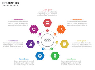 Circle infographic template with 7 options for presentations. Vector infographic design template. diagram, number options. Data visualization. Business concept with 7 steps, seven process.