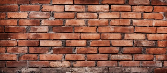 Obraz premium A detailed shot showing the intricate pattern of a brown brick wall, showcasing the composite material of bricks, mortar, and metal used in the building